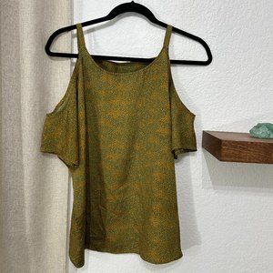 Women's Cold Shoulder Top in in Green and Yellow Size: S